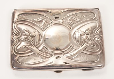 Lot 382 - Edwardian silver cigarette case of vertical rectangular form, with Art Nouveau style decoration
