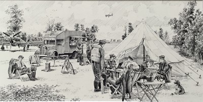 Lot 399 - Paul Couper, contemporary, pencil drawing - 'Waiting Patiently', 23cm x 45cm, mounted, together with another pencil illustration of a Ford H Series Truck, 53cm x 63cm, unframed (2)
