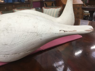 Lot 847 - Follower of Guy Taplin, pair of carved wood swans