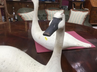 Lot 847 - Follower of Guy Taplin, pair of carved wood swans