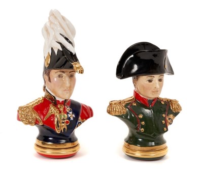 Lot 71 - Two unusual Halcyon Days enamel bonbonieres in the form of a bust of The Duke of Wellington in uniform and wearing a cocked hat and another of Napoleon Bonaparte in uniform and wearing a bicorn hat...