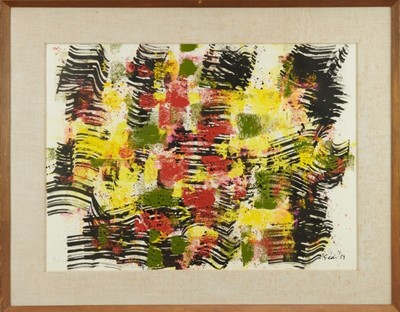 Lot 1191 - *William Gear (1915-1997) mixed media on paper, 'Gouache', signed and dated '59