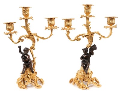 Lot 865 - Pair of rococo revival ormolu cherub candelabra