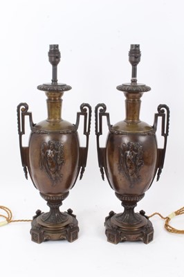 Lot 880 - Pair of Classical revival bronze table lamps