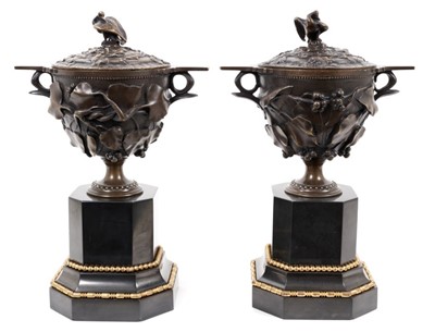 Lot 869 - Pair of antique Grand Tour lidded urns