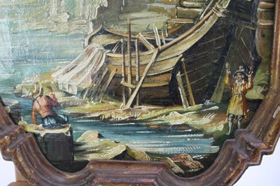 Lot 964 - Italian School, late 19th/early 20th century, oil on shaped canvas - Temple Ruins, in gilt frame, 53cm x 33cm overall
