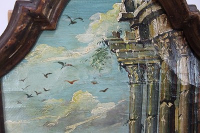 Lot 964 - Italian School, late 19th/early 20th century, oil on shaped canvas - Temple Ruins, in gilt frame, 53cm x 33cm overall