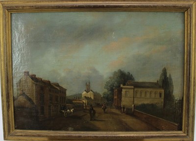 Lot 965 - English School, 19th century, oil on canvas - Town View, 31cm x 45cm, in gilt frame