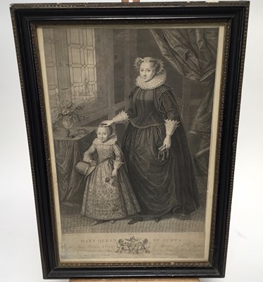 Lot 394 - Early 19th century black and white engraving by Bartolozzi, Mary Queen of Scots, 45.5cm x 29.5cm, in glazed hogarth frame