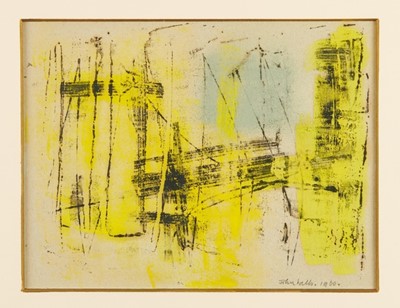 Lot 994 - *John Wells (1907-2000) mixed media on paper, untitled, signed and dated 1960, 16.5cm x 21.5cm, in glazed frame  
Provenance: The Waddington Galleries, Cork Street, London