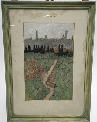 Lot 392 - Tim Fargher (b.1952) charcoal and gouache on paper - Landscape, initialled and dated '82, 28cm x 17cm, in glazed frame