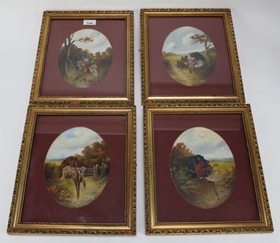 Lot 1148 - J. H. Lewis, set of four oval oils on board - gun dogs and dead game, signed, 21cm x 16cm, in glazed gilt frames