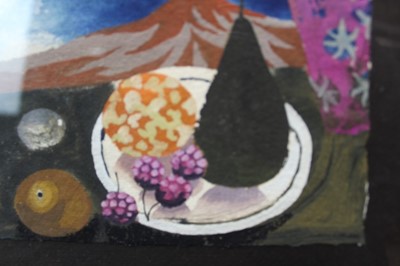 Lot 945 - *Mary Fedden (1915-2012) watercolour - still life with volcano, signed and dated 1993, 16.5cm x 20cm, in glazed frame 
Provenance: purchased by the vendors late parents directly from the artist