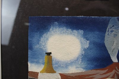 Lot 945 - *Mary Fedden (1915-2012) watercolour - still life with volcano, signed and dated 1993, 16.5cm x 20cm, in glazed frame 
Provenance: purchased by the vendors late parents directly from the artist