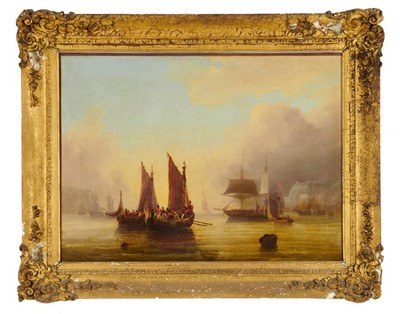 Lot 1188 - English School, early 19th century, oil on canvas - British soldiers in rowing boats off the coast, apparently unsigned, 45cm x 61cm, in gilt frame