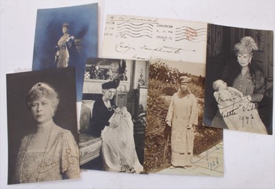 Lot 137 - H.M. Queen Mary, five signed portrait photograph postcards 1916-1949