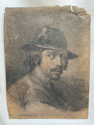 Lot 153 - Continental School, 19th century, pencil and charcoal portrait of a man, 14cm x 10.5cm, in glazed frame