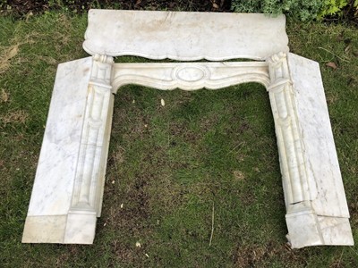 Lot 1393 - 19th century Continental white marble fire surround, with shaped mantle and frieze on scroll supports.