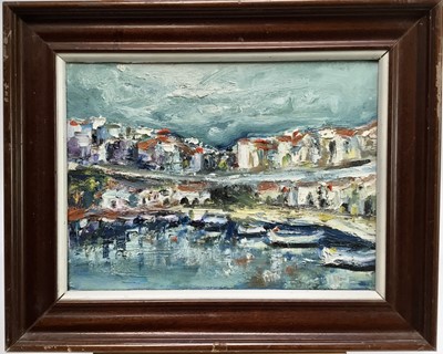 Lot 288 - Mediterranean impasto oil- boats and white buildings