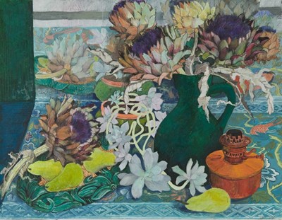 Lot 937 - *Dione Page (1936-2021) gouache and pastel on paper - 'Reflection', signed titled and dated '91, 77cm x 59.5cm, unframed.