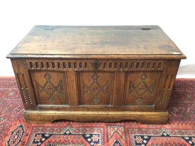 Lot 1386 - Antique carved and panelled oak coffer