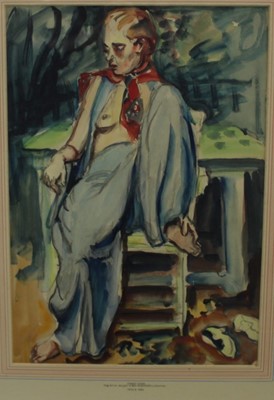 Lot 949 - Ernest Stern (1876-1954) watercolour - female performer, 49cm x 34cm, together with another work by the same hand, a landscape, 36cm x 44cm, both initialled, in glazed gilt frames