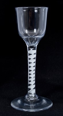 Lot 261 - 18th century wine glass with plain bowl, opaque twist stem on splayed foot 15cm