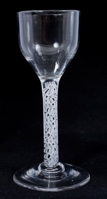 Lot 266 - 18th century wine glass with plain bowl, double opaque twist stem on splayed foot 14cm