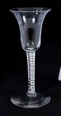 Lot 268 - 18th century wine glass with bell-shaped bowl on double opaque twist stem on splayed foot 17cm