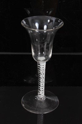 Lot 268 - 18th century wine glass with bell-shaped bowl on double opaque twist stem on splayed foot 17cm
