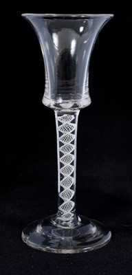 Lot 272 - 18th century wine glass with ogee bowl, opaque twist stem on splayed foot 16 cm