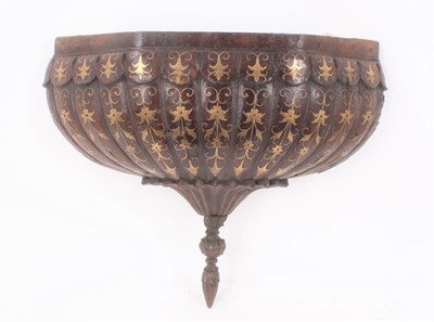 Lot 891 - Unusual antique Anglo-Indian hardwood and brass inlaid mount, of lobed hemispherical form with tapering finial, possibly from a palanquin, 52cm wide