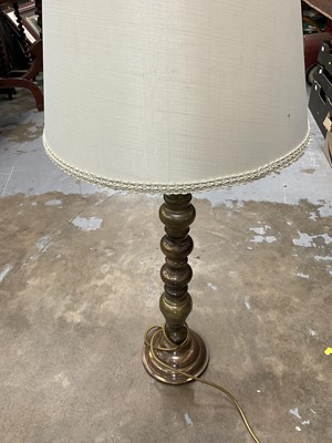 Lot 247 - Brass table lamp, composed of early candlesticks