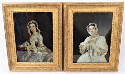 Lot 904 - Pair of 18th century style reverse paintings on glass