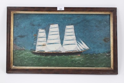 Lot 905 - Good naive 19th century oil on panel ship picture
