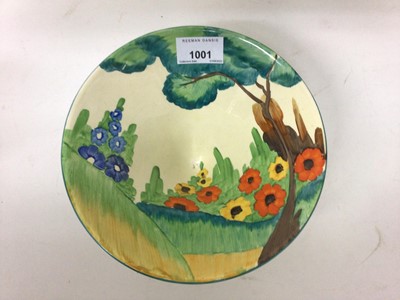 Lot 1001 - Art Deco Clarice Cliff Bizarre 'Fragrance' pattern bowl of conical form with four circular disc feet.