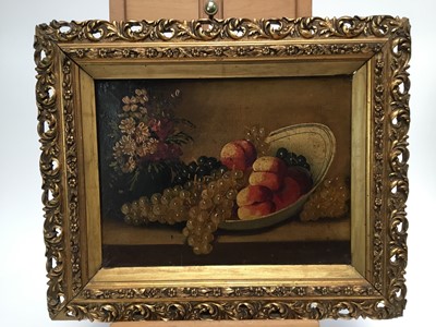 Lot 160 - English school, late 19th century, oil on canvas - still life of fruit, in gilt frame