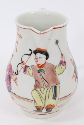 Lot 2 - A Worcester sparrow beak jug, circa 1770, polychrome painted with Chinese figures, 8cm high