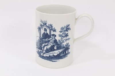 Lot 8 - A Worcester cylindrical tankard, circa 1770,  printed with La Peche and La Promenade, 14.5cm high