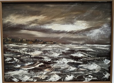 Lot 253 - Karl Lek (b. 1929) oil on board, 'Winter Sea'