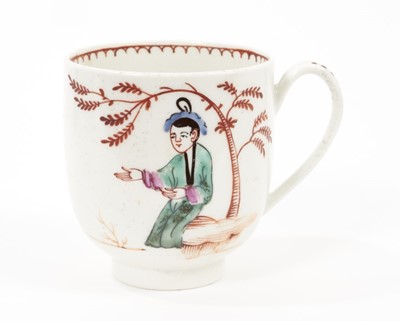 Lot 15 - A Worcester coffee cup, circa 1770, polychrome painted with Chinese figures, 6.25cm high