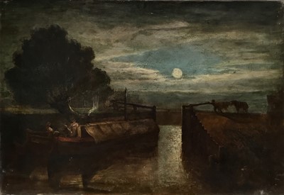 Lot 235 - After John Constable, oil on canvas - Barge at a lock