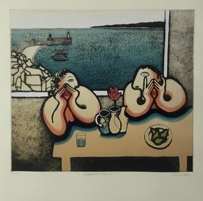 Lot 297 - Trevor Price (b. 1966) colour etching, Comfortable Silence I, signed, titled and numbered 58/100, glazed frame