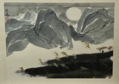 Lot 298 - Wei Pingao (b 1947) ink, Trees and grey mountains, signed, 33 x 44cm, together with another Chinese brush painting, inscribed verso Chan Fangchung. (2)