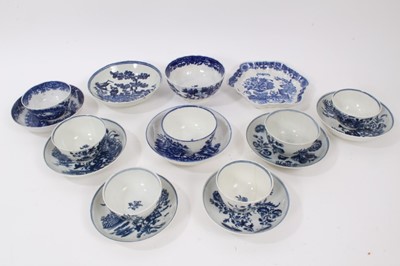 Lot 59 - Quantity of Worcester blue and white printed wares, including two sets of tea bowls and saucers printed with European landscapes, three sets of Fence pattern tea bowls and saucers, two sets of flor...