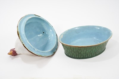 Lot 94 - A Minton majolica hen crock, mid 19th century, with white feathers, stamped marks, 20cm high