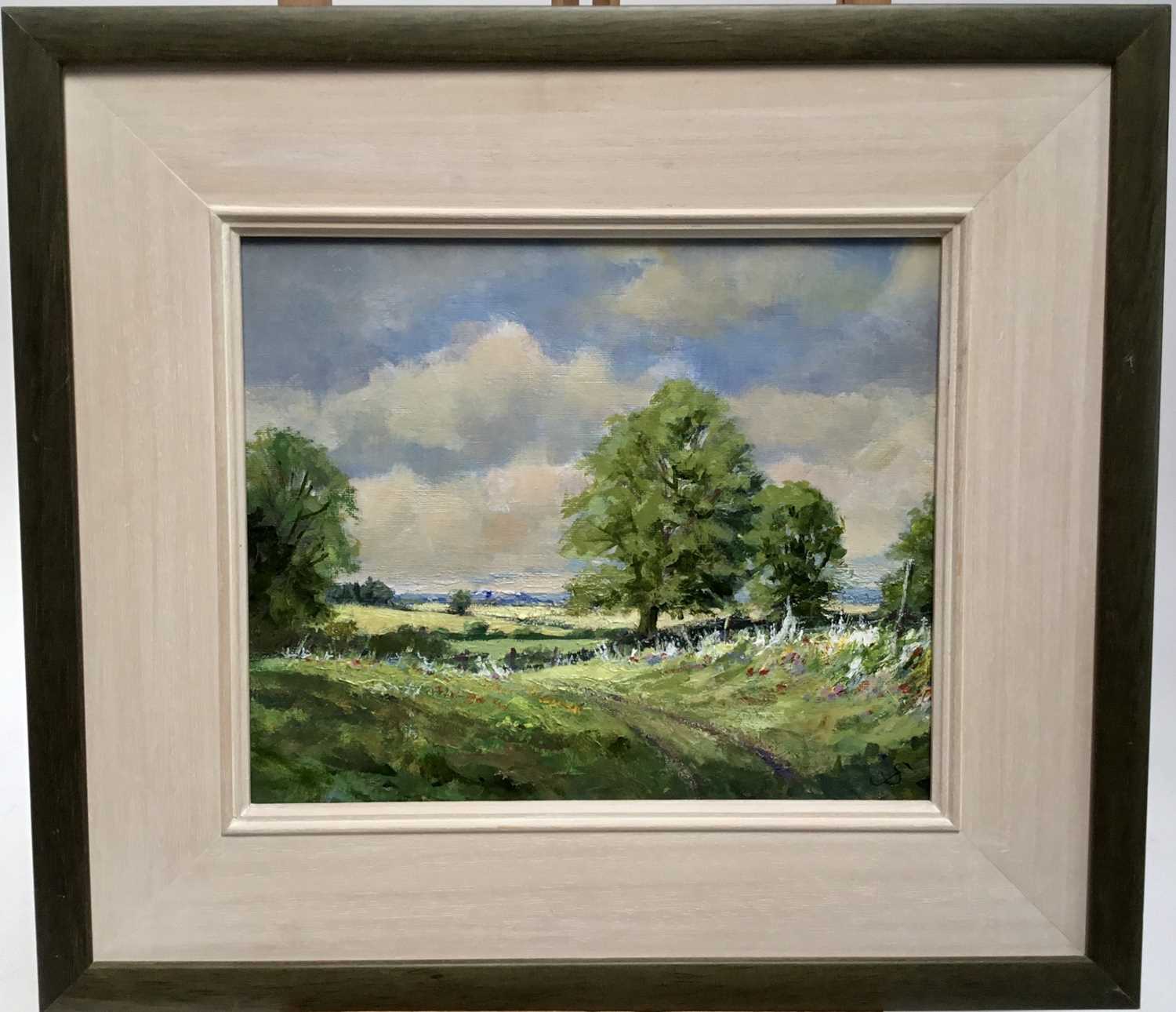 Lot 57 - David Slater (b.1943) acrylic on paper - August in Suffolk, 24cm x 29cm, framed