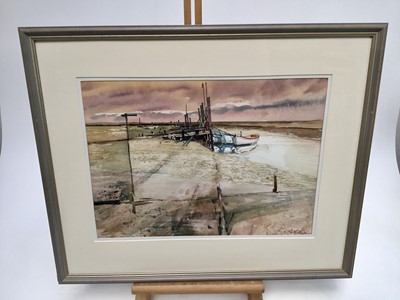 Lot 62 - Charles Bartlett (1921-2014), watercolour - The Quay, Morston, signed, 30cm x 42cm, in glazed frame