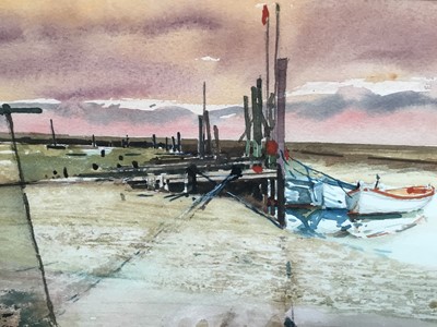 Lot 62 - Charles Bartlett (1921-2014), watercolour - The Quay, Morston, signed, 30cm x 42cm, in glazed frame