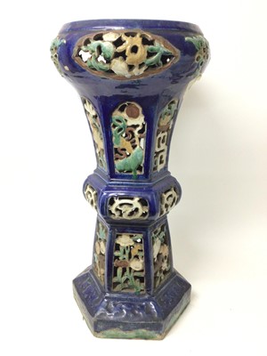 Lot 920 - Antique Chinese ceramic jardiniere stand, damages to frieze